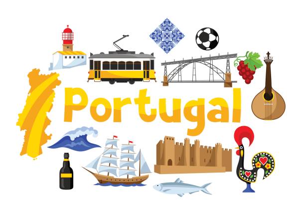ilustrações de stock, clip art, desenhos animados e ícones de portugal background design. portuguese national traditional symbols and objects - lighthouse reef