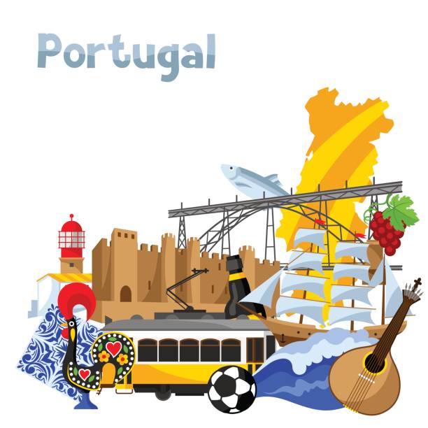 ilustrações de stock, clip art, desenhos animados e ícones de portugal background design. portuguese national traditional symbols and objects - lisbon square landscape