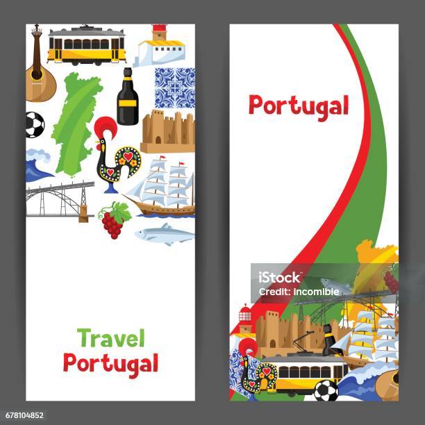 Portugal Banners Portuguese National Traditional Symbols And Objects - Arte vetorial de stock e mais imagens de Lisboa