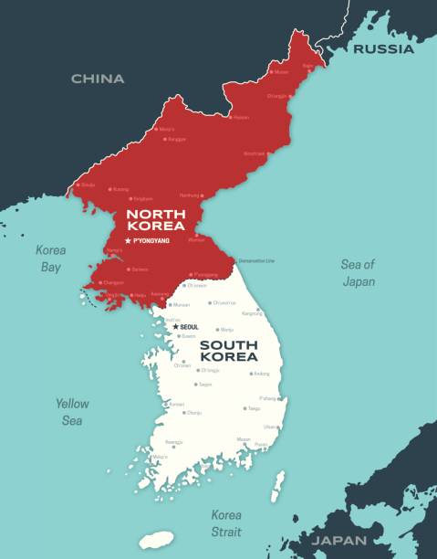 карта северного и южнокорейского корейского полуострова - south korea stock illustrations