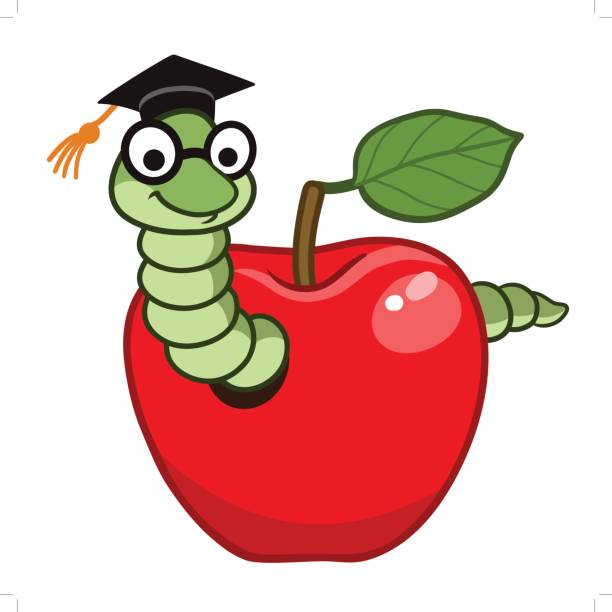 ilustrações, clipart, desenhos animados e ícones de rato de biblioteca em apple - caterpillar white isolated white background