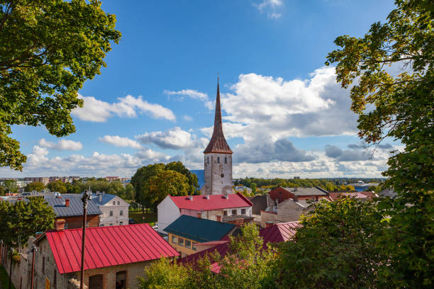 St. Trinity Church and old town of Rakvere, Estonia. Green summer time stock photo
