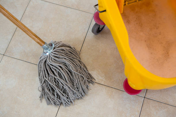 istock Overhead view of mop by bucket 678126180