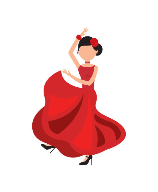 ilustraciones, imágenes clip art, dibujos animados e iconos de stock de mujer bailando el icono clásico de flamenco de la cultura española - trajes tipicos colombianos