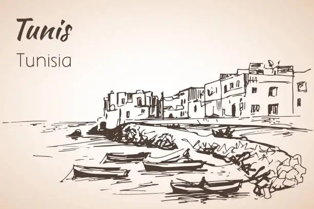 Vector illustration of Tunisia coastline sketch.