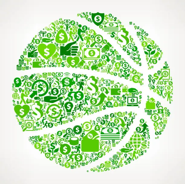 Vector illustration of Basketball  Money and Finance Green Vector Icon Background