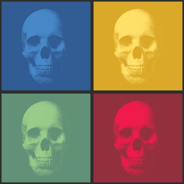 красочный череп поп-арта на вид - pop art skull backgrounds pattern stock illustrations