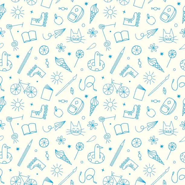 Vector illustration of Childhood theme doodle seamless pattern