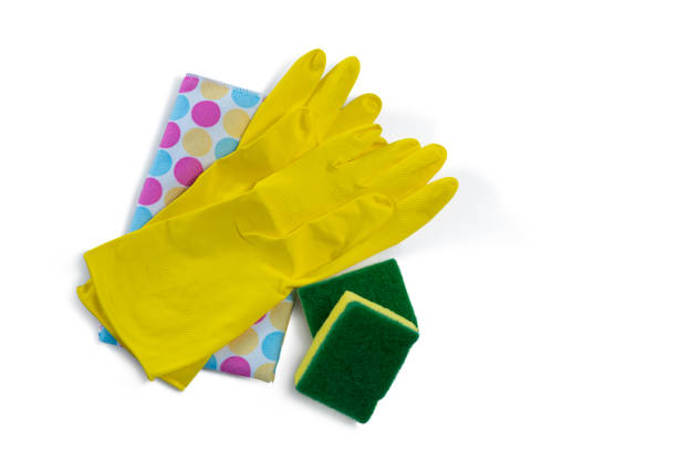 istock Overhead view gloves with napkin and sponges 678210984