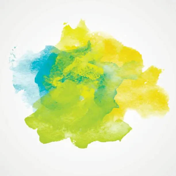 Vector illustration of Watercolor Splash with gradient effect. Bright colorful grunge blob. Fashion, beauty,  posters and banners graphic design. Yellow, blue and green colors.
