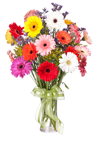 Gerbera daisies bouquet in a vase isolated on white