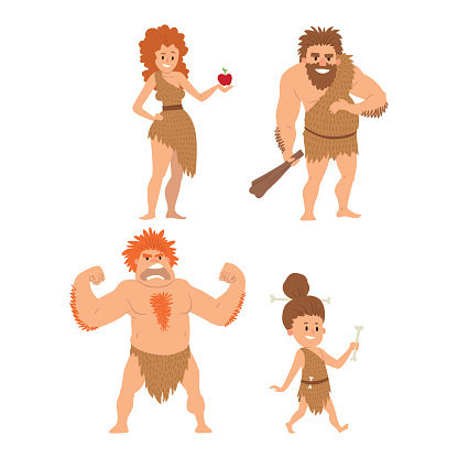 Caveman Primitive Stone Age Cartoon Neanderthal People Character Evolution  Vector Illustration Stock Illustration - Download Image Now - iStock