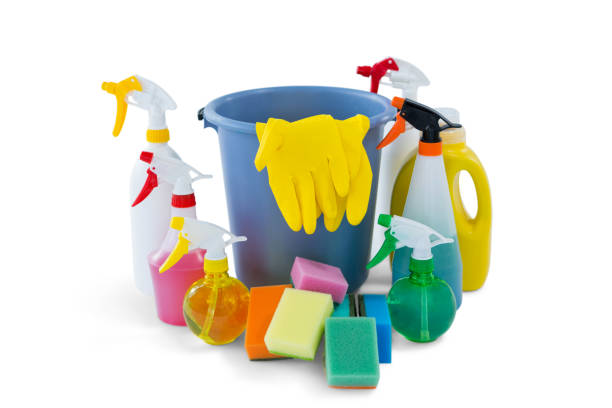 istock Bucket amidst cleaning products 678249448