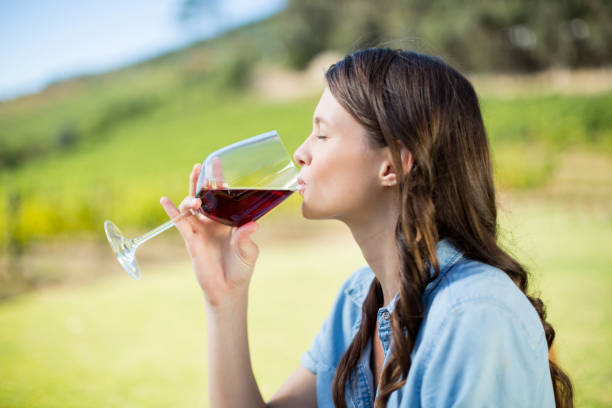 istock Side view of woman drinking red wine 678256898