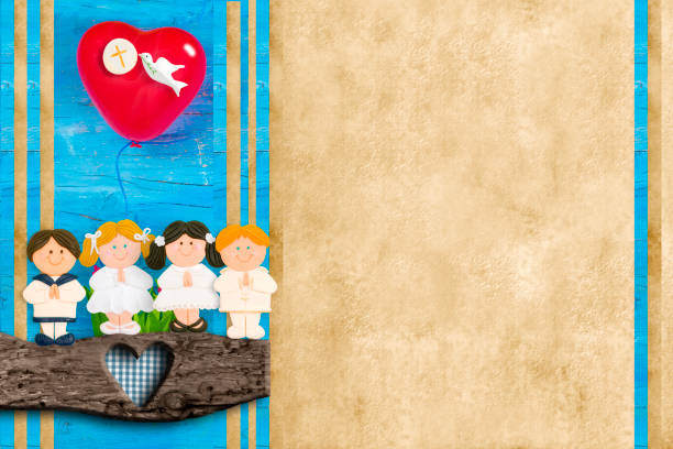 istock First Holy Communion children group card. 678257410