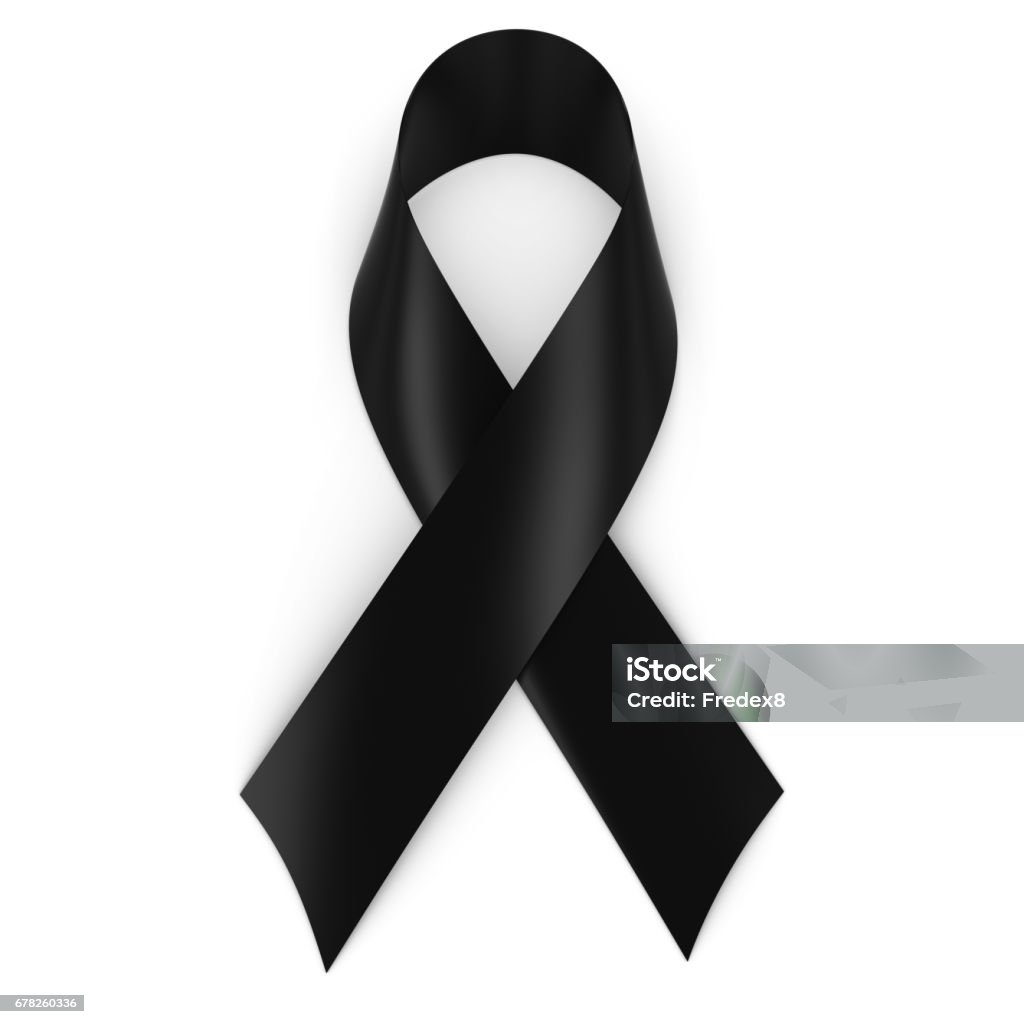 Black Mourning Ribbon isolated on white with shadows Black Color Stock Photo