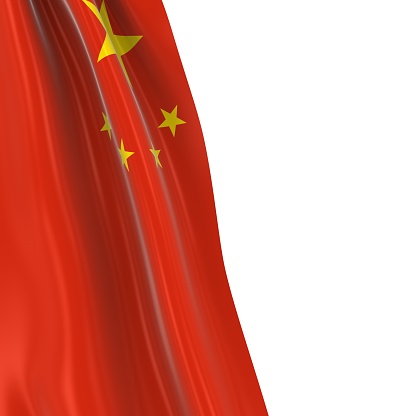 Hanging Flag of China - 3D Render of the Chinese Flag Draped over white background
