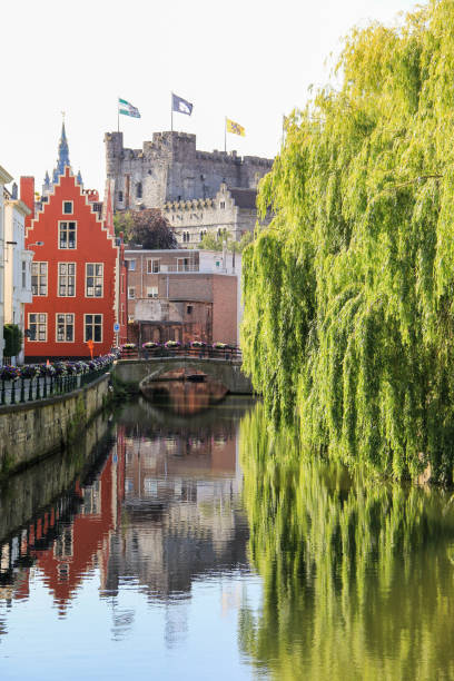 Riverside in Ghent and Gravensteen castle, Belgium