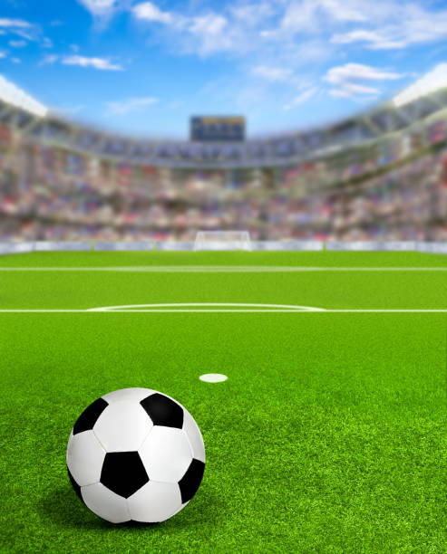 istock Soccer Arena With Ball on field and Copy Space 678353466