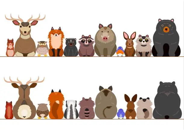 Vector illustration of woodland animals border set