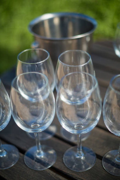 istock High angle view of wineglasses on table 678388852