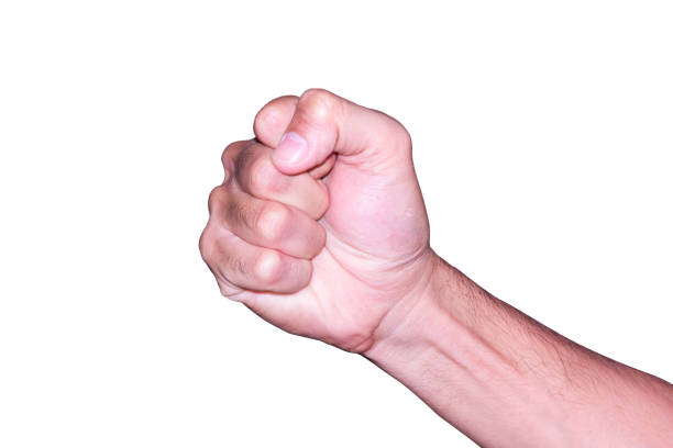 Man hand showing five count. Man hand sign isolated on white background.
