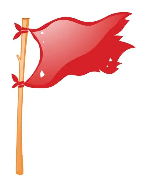 Vector illustration of Red flag on wooden stick