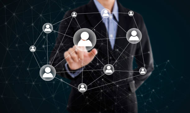 istock Businessman hand pressing icon on networking system concept technology people social network communication. 678420592