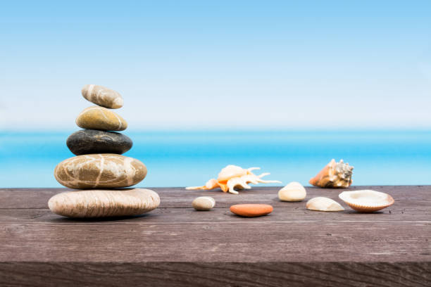 istock Tropical sea seen from the boat. Stones on table with copy space. Relaxing on board 678433710