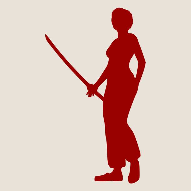 istock Karate martial art silhouette of woman with sword 678443044