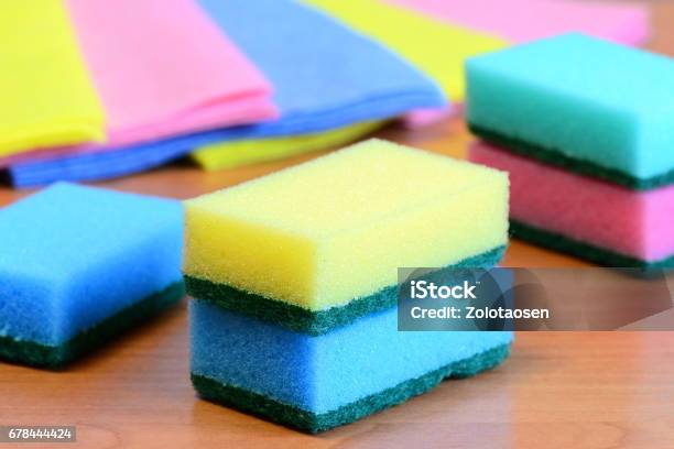 Colorful Sponge And Rags For Cleaning Ware And House Cleaning Stock Photo - Download Image Now