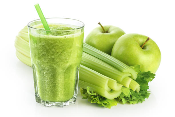istock Detox smoothie with celery and apple on a white background. 678447596