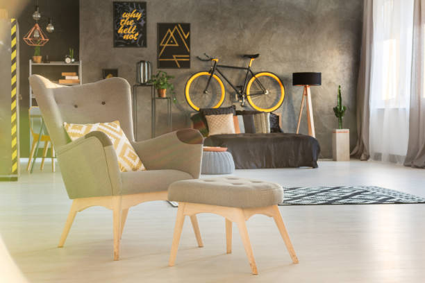 istock Cozy armchair in modern bedroom 678464726