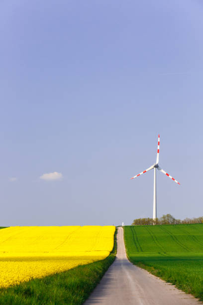 istock Wind farm with spinning wind turbine 678465644