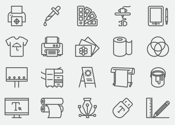 Print Line Icons | EPS 10 Print Line Icons  paint symbols stock illustrations