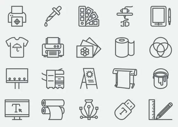 Vector illustration of Print Line Icons | EPS 10