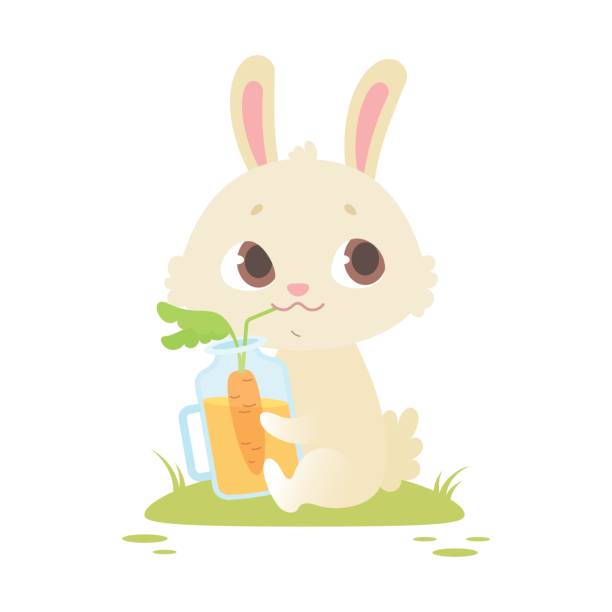 niedliche baby hase sitzt auf einer grünen wiese - easter rabbit baby rabbit mascot stock-grafiken, -clipart, -cartoons und -symbole