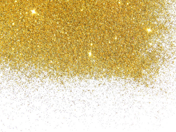 istock Golden glitter sparkles on white 678497458