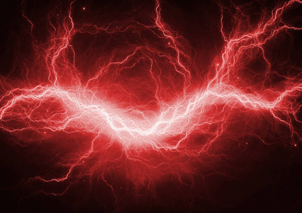 Red electric lightning - abstract electrical background stock photo