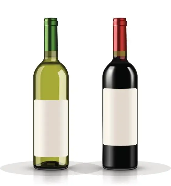 Vector illustration of Red and white wine bottles on white background