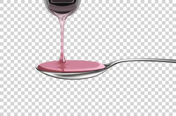 Vector illustration of Pouring cough medicine onto a spoon from a bottle