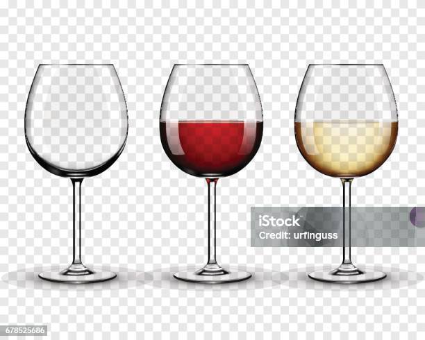 Set Transparent Vector Wine Glasses Empty With White And Red Wine On Transparent Background Stock Illustration - Download Image Now