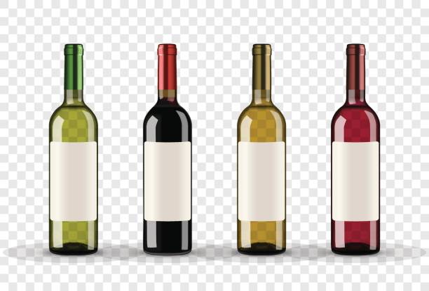 ilustraciones, imágenes clip art, dibujos animados e iconos de stock de conjunto de botellas de vino aislados sobre fondo transparente - wine bottle