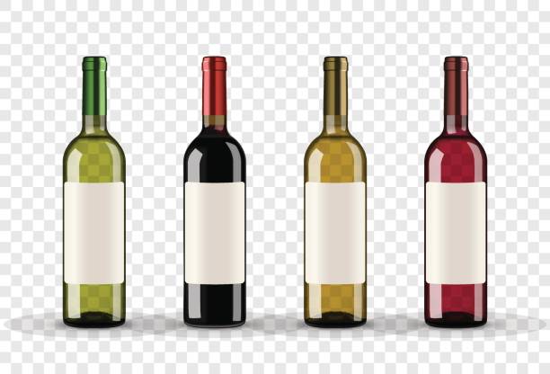 와인 병을 투명 한 배경에   고립의 세트 - 와인 stock illustrations