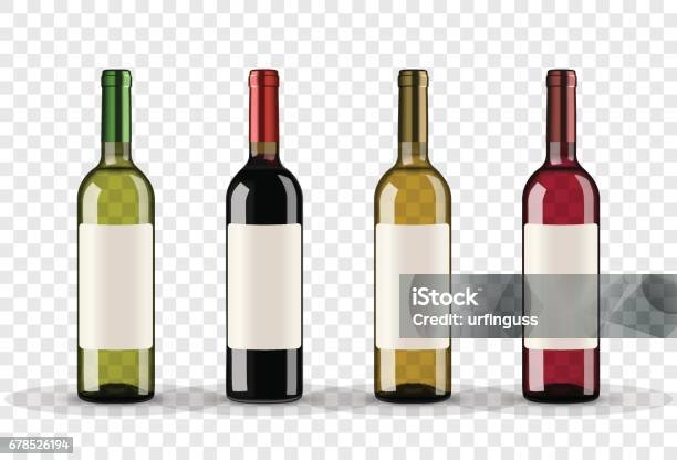 Set Of Wine Bottles Isolated On Transparent Background - Arte vetorial de stock e mais imagens de Garrafa de Vinho
