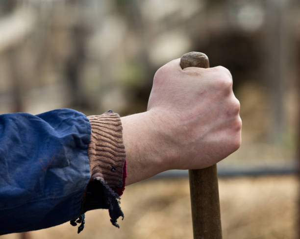 istock Farmer holding stick of shovel 678529212
