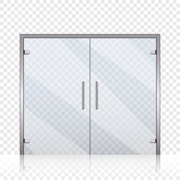 ilustrações, clipart, desenhos animados e ícones de portas de vidro transparente de vetor em fundo transparente - office backgrounds window glass