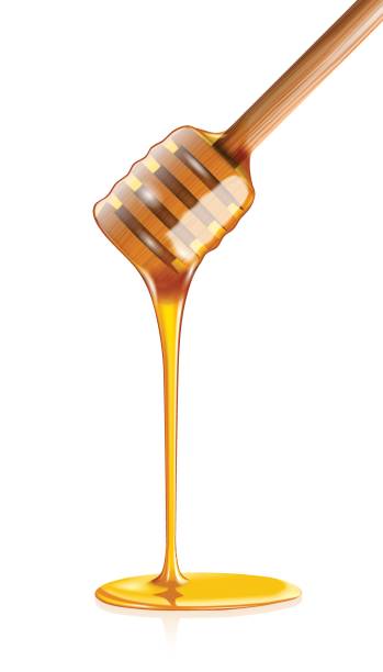 illustrazioni stock, clip art, cartoni animati e icone di tendenza di miele gocciolante da cenare di miele di legno isolato su sfondo bianco - honey dipper