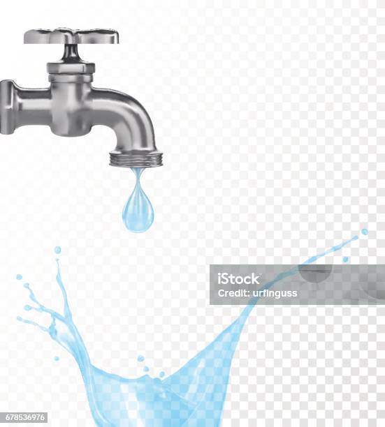 Illustration Of Falling Water From Tap Stock Illustration - Download Image Now - Faucet, Water, Drop