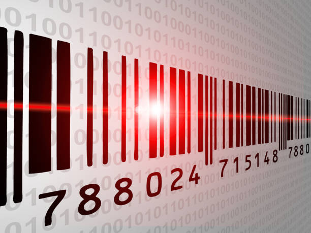 Barcode scan Barcode with red light ray and binary code in background bar code photos stock pictures, royalty-free photos & images